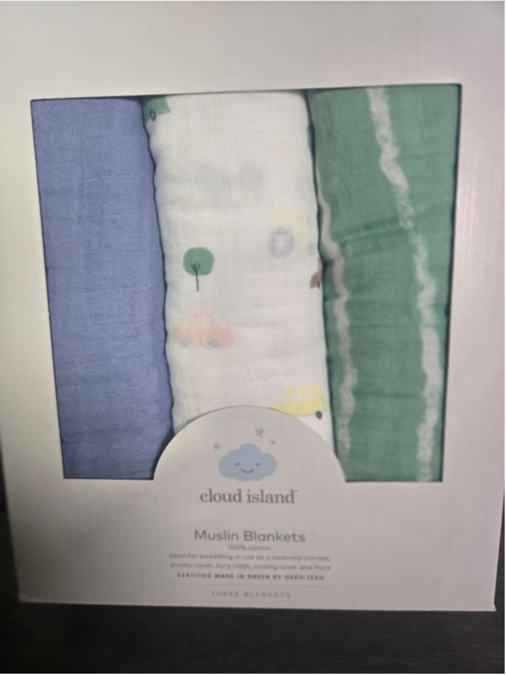 Cloud Island Muslin Blankets One Size Blue Green White Baby